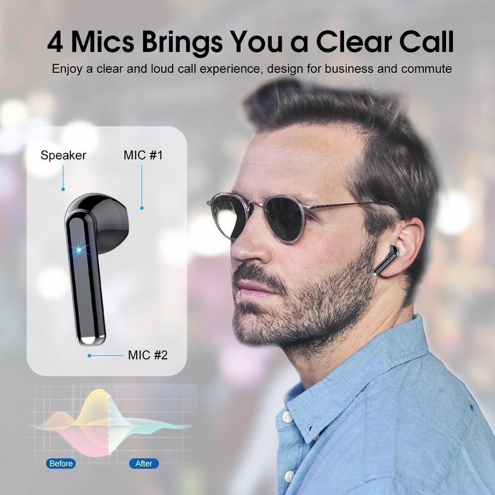OYIB Wireless Earbuds, Bluetooth 5.3 Earphones with 4-Mics Clear Call, ENC Noise Cancelling Mic, Bluetooth Ear Buds Touch Control Stereo Sound, LED Display, Waterproof Running Headphones for Workout