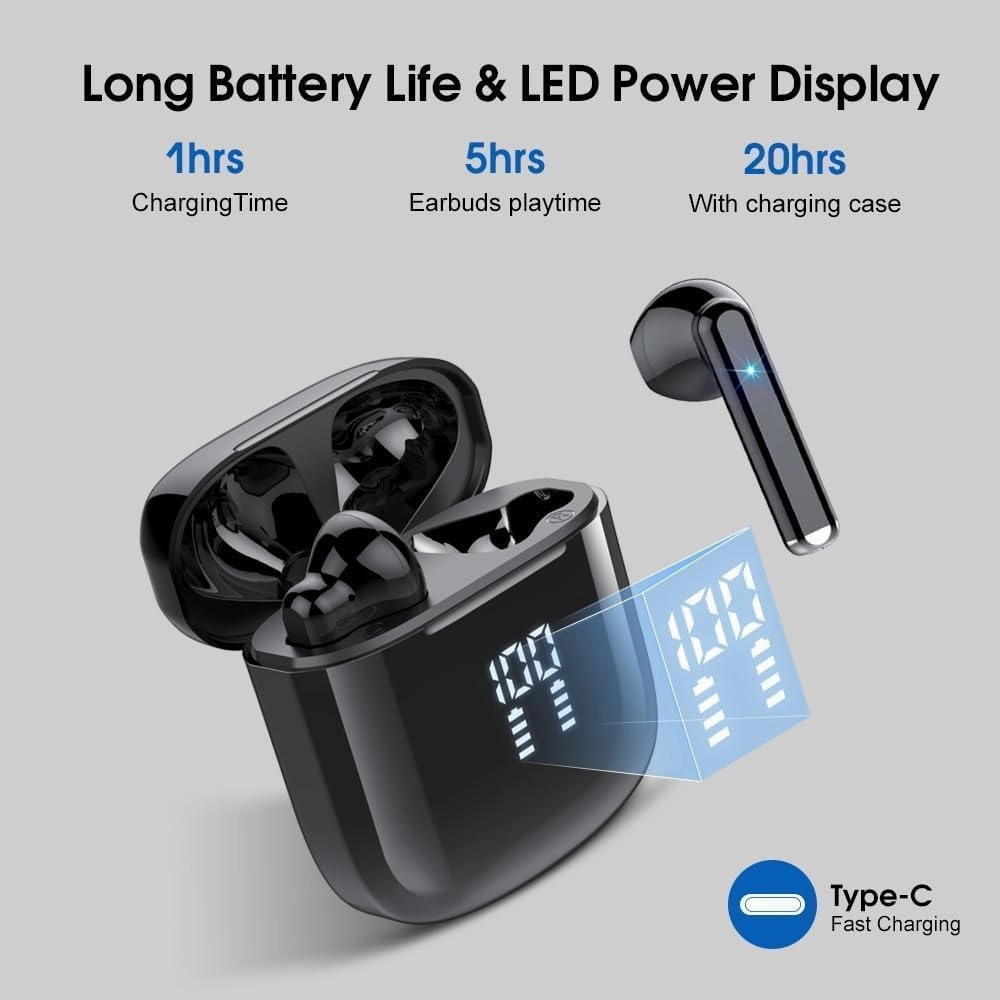 OYIB Wireless Earbuds, Bluetooth 5.3 Earphones with 4-Mics Clear Call, ENC Noise Cancelling Mic, Bluetooth Ear Buds Touch Control Stereo Sound, LED Display, Waterproof Running Headphones for Workout