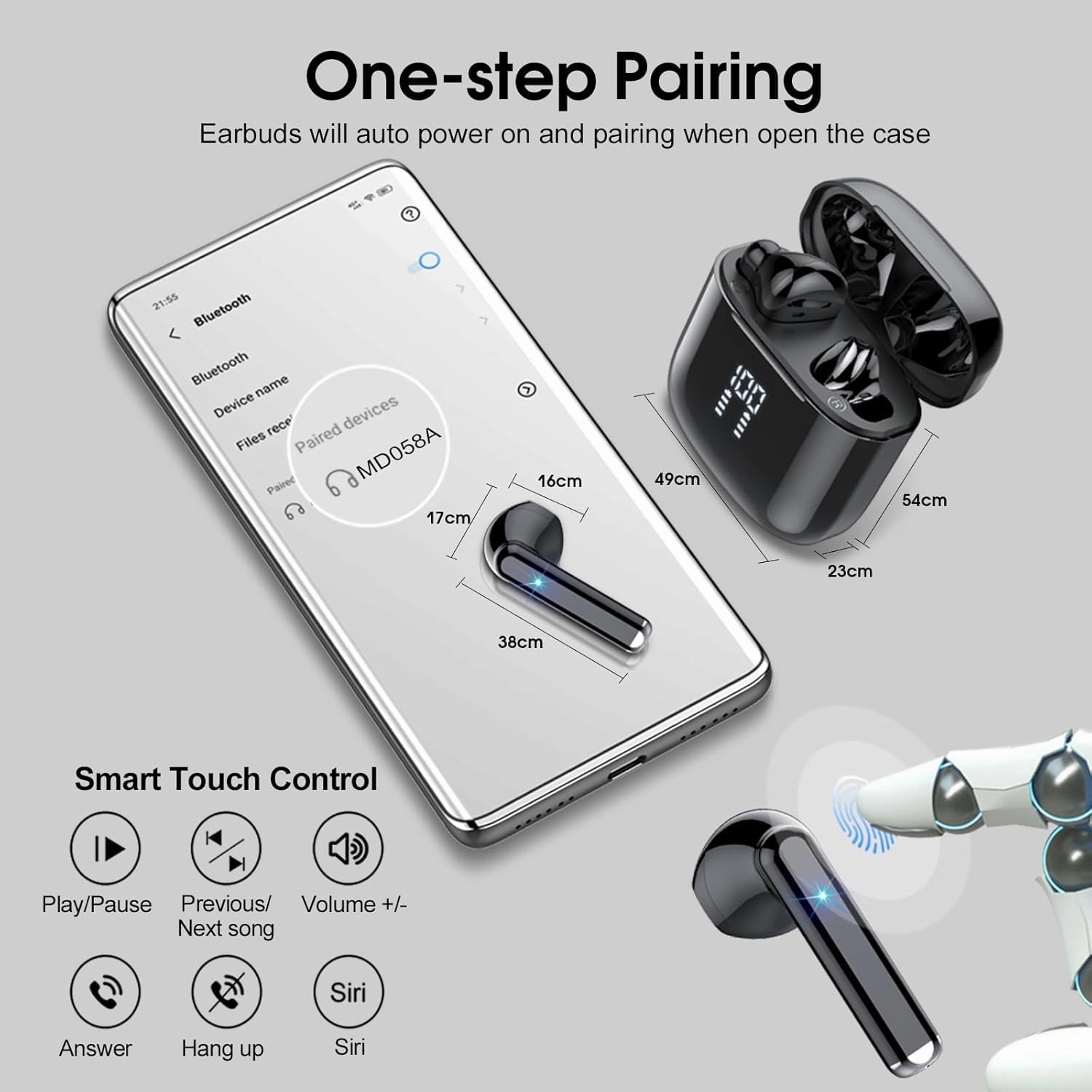 OYIB Wireless Earbuds, Bluetooth 5.3 Earphones with 4-Mics Clear Call, ENC Noise Cancelling Mic, Bluetooth Ear Buds Touch Control Stereo Sound, LED Display, Waterproof Running Headphones for Workout