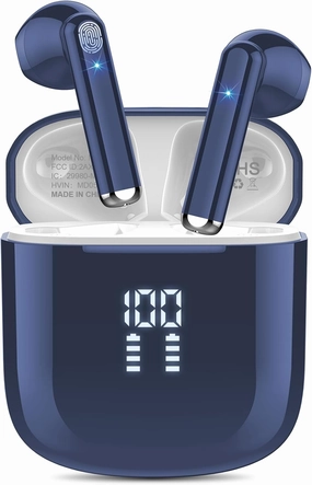 OYIB Wireless Earbuds, Bluetooth 5.3 Headphones with 4-Mics ENC Clear Call, Bluetooth Earbuds Touch Control 25Hour Stereo Sound with LED Power Display, Waterproof Earphones Sprot for Workout Deep Blue wireless earbuds,Bluetooth earphones,true wireless ster