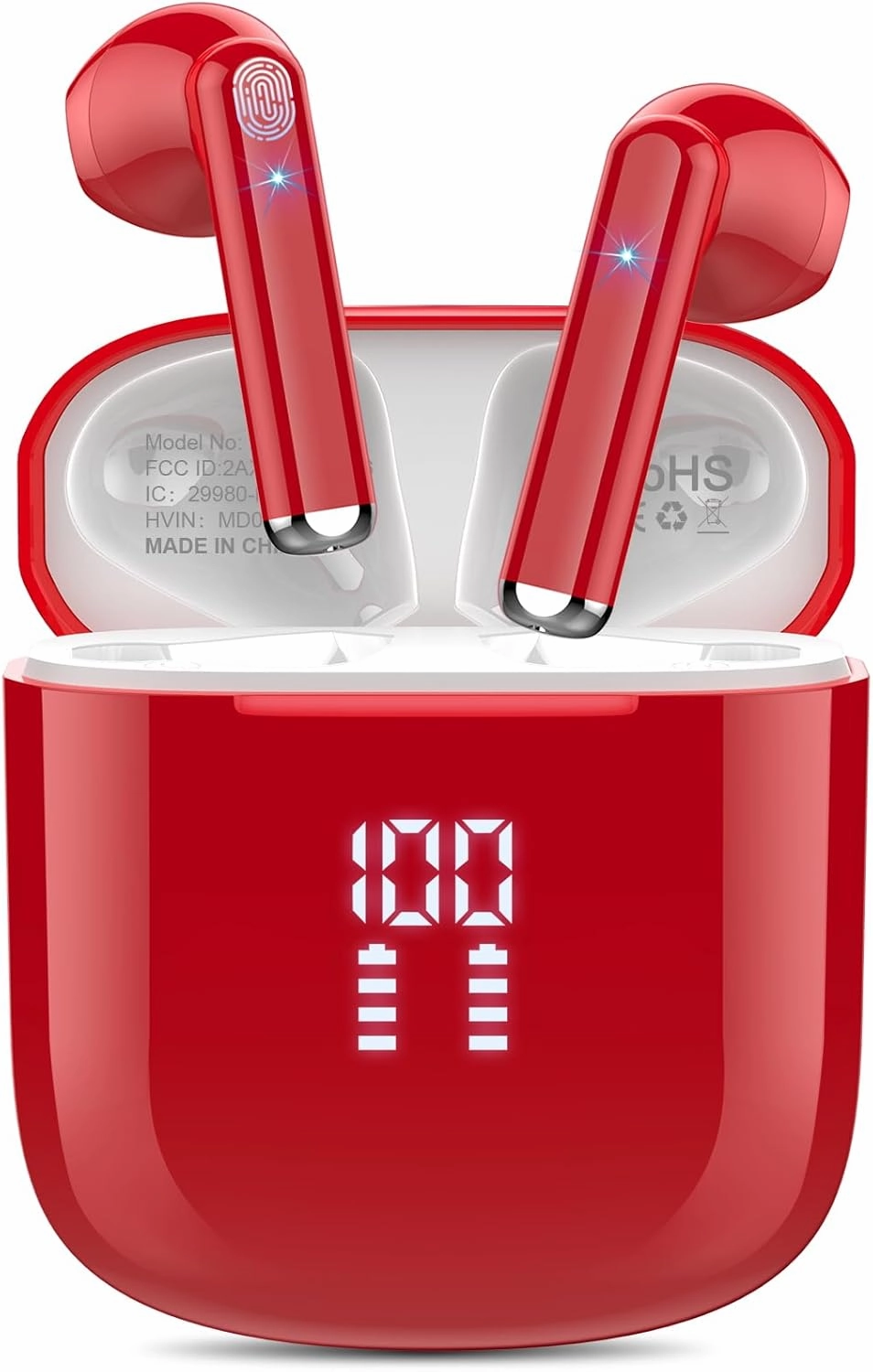 OYIB Wireless Earbuds, Bluetooth 5.3 Headphones with 4-Mics ENC Clear Call, Bluetooth Earbuds Touch Control 25Hour Stereo Sound with LED Power Display, Waterproof Earphones Sprot for Workout Deep Red wireless earbuds,Bluetooth earphones,true wireless stere
