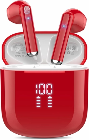 OYIB Wireless Earbuds, Bluetooth 5.3 Headphones with 4-Mics ENC Clear Call, Bluetooth Earbuds Touch Control 25Hour Stereo Sound with LED Power Display, Waterproof Earphones Sprot for Workout Deep Red wireless earbuds,Bluetooth earphones,true wireless stere