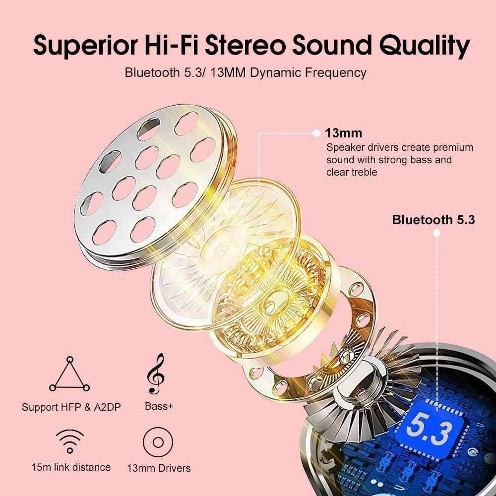 OYIB Wireless Earbuds, Bluetooth 5.3 Headphones with 4-Mics ENC Clear Call, Bluetooth Earbuds Touch Control 25Hour Stereo Sound with LED Power Display, Waterproof Earphones Sprot for Workout Deep Red