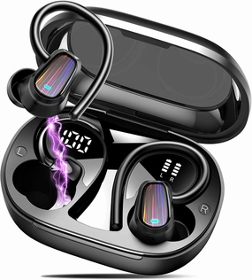 OYIB Wireless Earbuds Bluetooth 5.4 Headphones Sport, 50H Bluetooth Earbuds with Earhooks, Over Ear Bud Deep Bass with ENC Mic, IP7 Waterproof Wireless Earphone for Workout/Running, Black wireless earbuds,Bluetooth earphones,true wireless stereo,