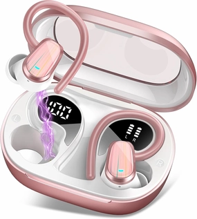 OYIB Wireless Earbuds Bluetooth 5.4 Headphones Sport, 50H Bluetooth Earbuds with Earhooks, Over Ear Bud Deep Bass with ENC Mic, IP7 Waterproof Wireless Earphone for Workout/Running, Rose Gold wireless earbuds,Bluetooth earphones,true wireless stereo,