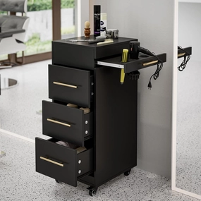 Paddie Salon Trolley Cart with Lockable Wheels, Rolling Hair Cart with 3 Dryer Holders for Hair Stylist, Makeup Organizer Stations Cabinet for Beauty Spa Barbershop Tattoo (Black) equipment cabinet,AV gear cabinet,component enclosure,