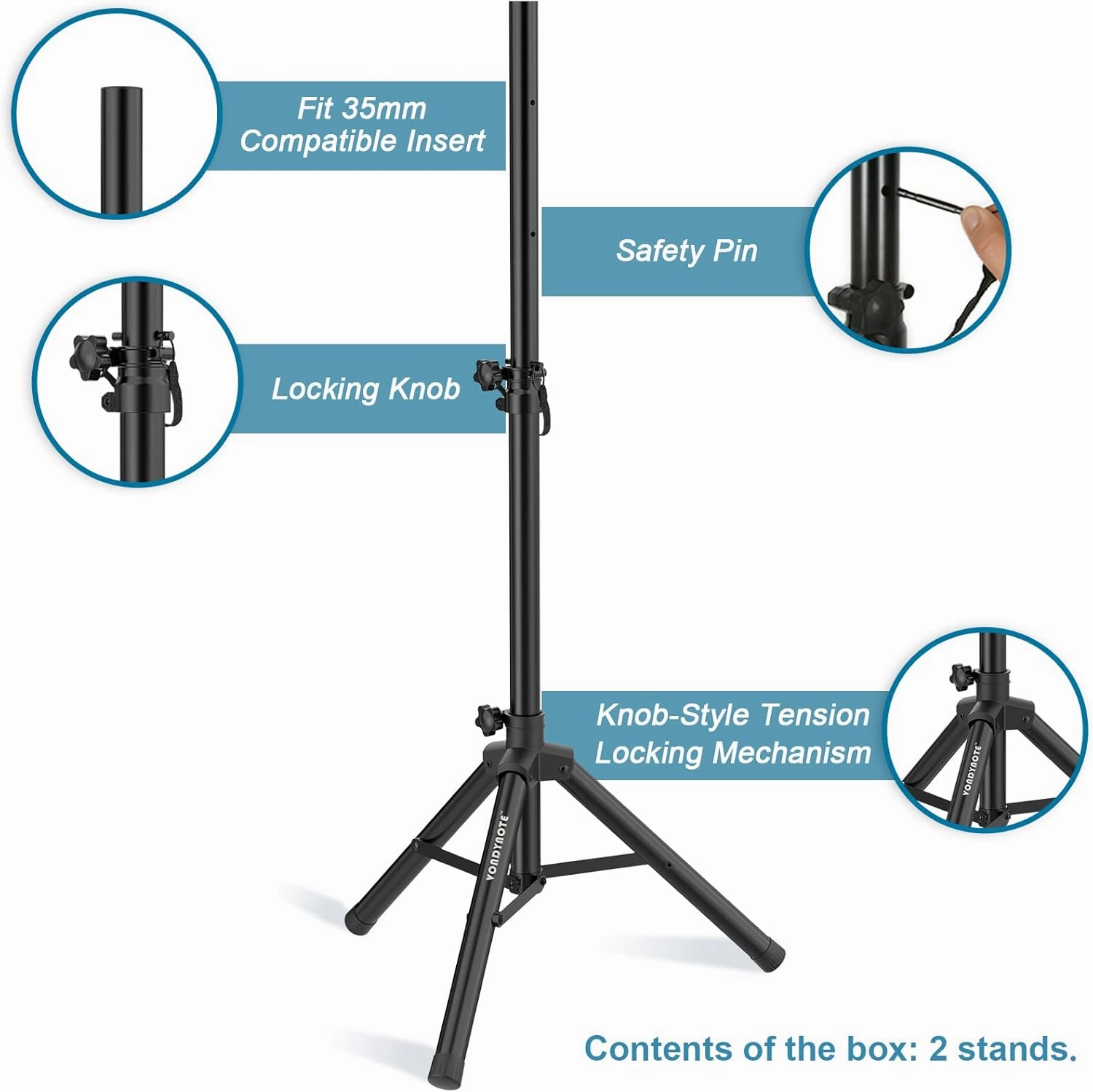 Pair of Tripod Speaker Stands Adjustable Height from 33.5" to 53.5" Slim Mini Speaker Stand PA DJ Short Tripod Speaker Stand