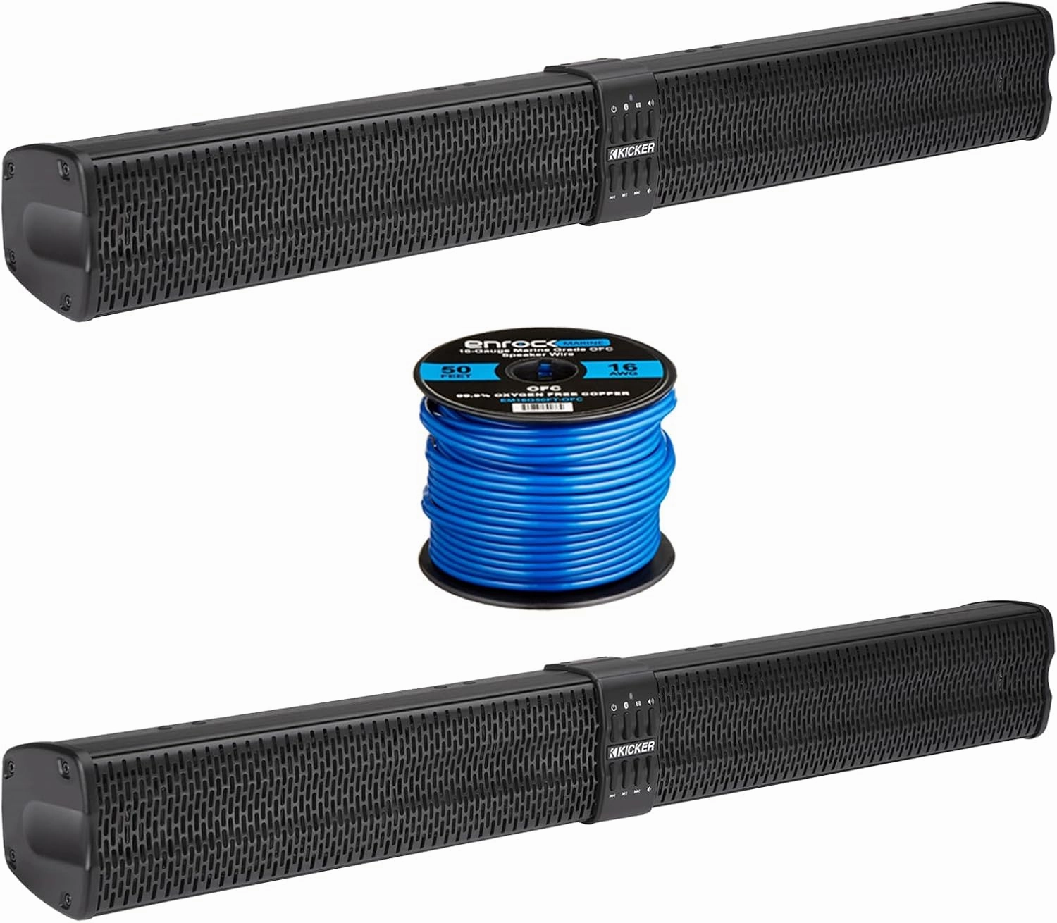 Pair (Qty 2) of Kicker KPB2 34" 300 Watt Peak Power Bluetooth Weatherproof Black Soundbar Speaker System w/Wireless Remote with Speaker Wire soundbar,TV speaker bar,home theater soundbar,