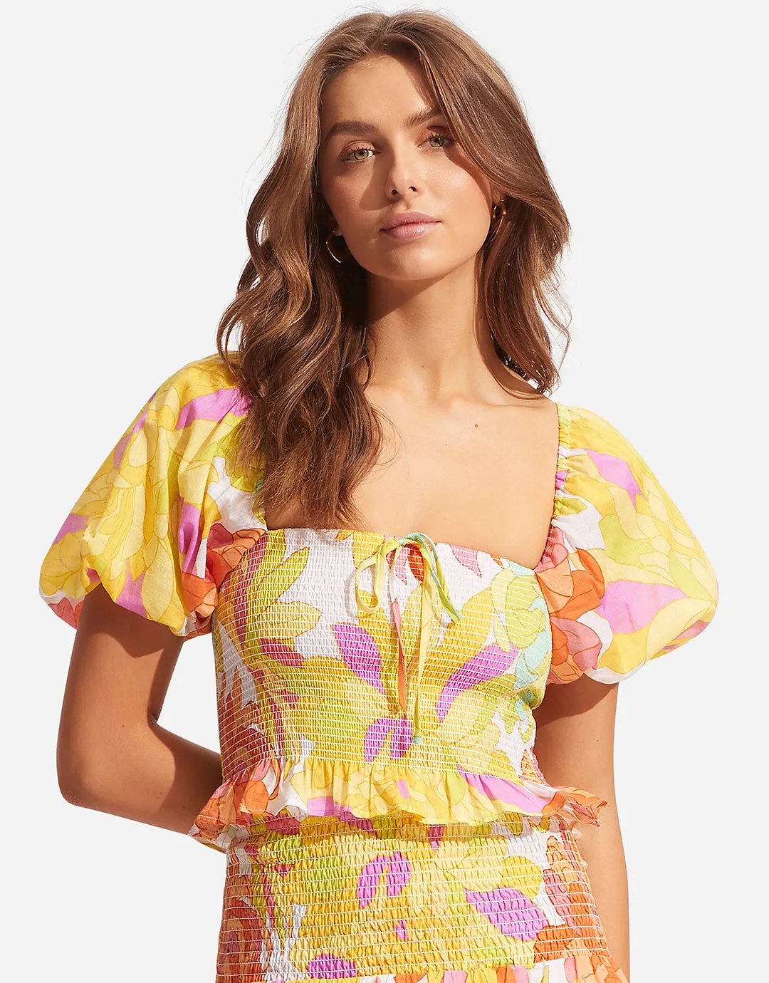 Palm Springs Shirring Top - Limelight