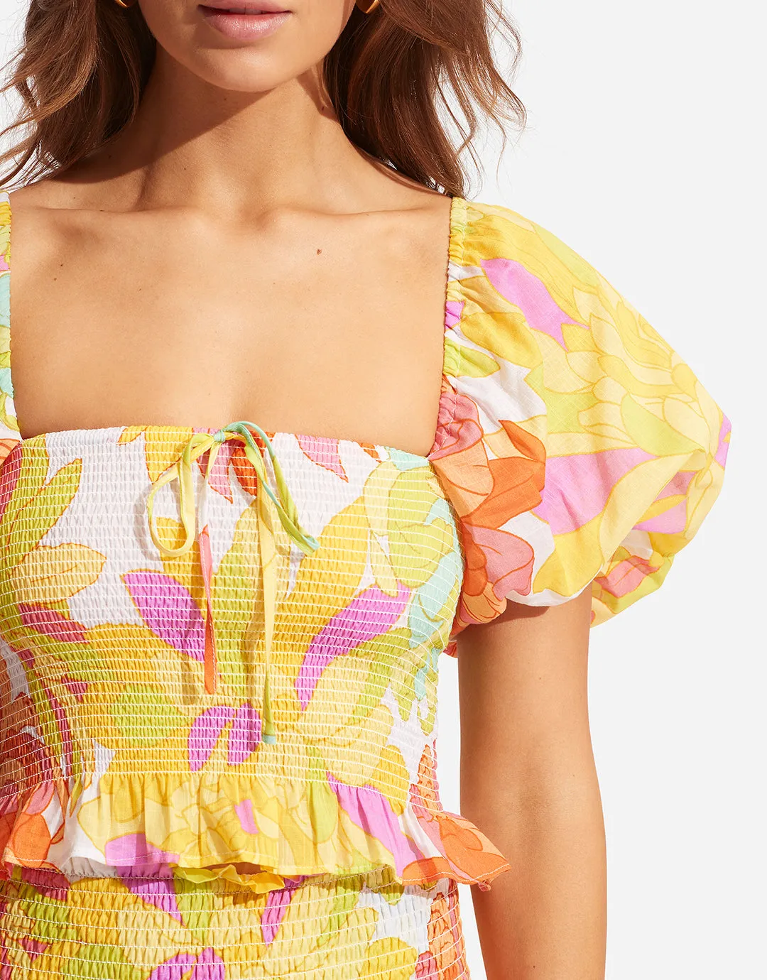 Palm Springs Shirring Top - Limelight