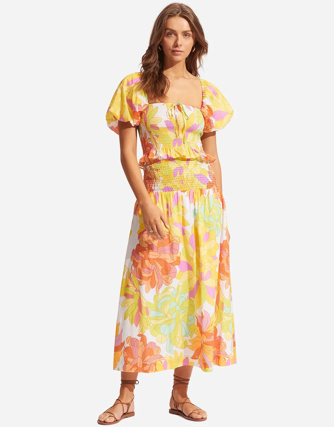 Palm Springs Shirring Top - Limelight