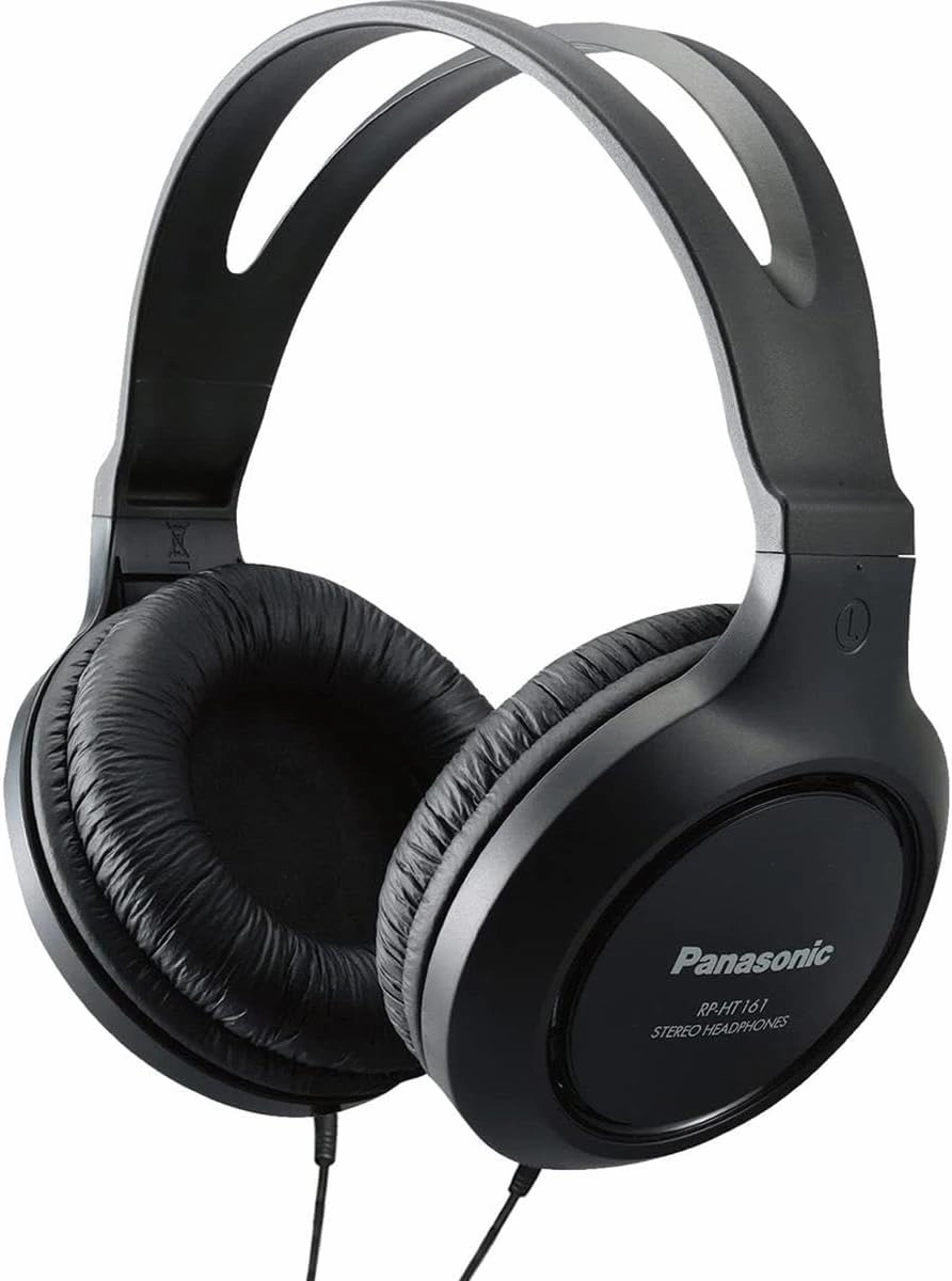 Panasonic Headphones, Lightweight Over the Ear Wired Headphones with Clear Sound and XBS for Extra Bass, Long Cord, 3.5mm Jack for Phones and Laptops  RP-HT161-K (Black) over-ear headphones,closed back headphones,wireless studio cans,