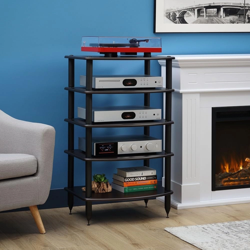 Pangea Audio Vulcan Five Shelf Audio Rack, Media Stand, and Components Cabinet 5 Shelf Rosenut Red