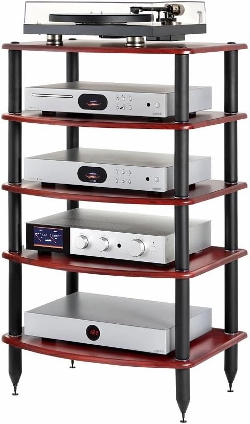 Pangea Audio Vulcan Five Shelf Audio Rack, Media Stand, and Components Cabinet 5 Shelf Rosenut Red