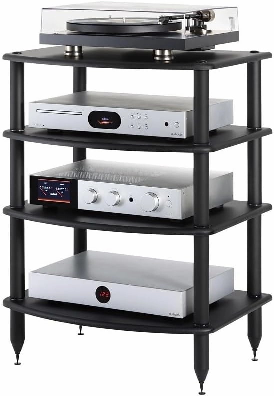 Pangea Audio Vulcan Four Shelf Audio Rack, Media Stand, and Components Cabinet 4 Shelf Black