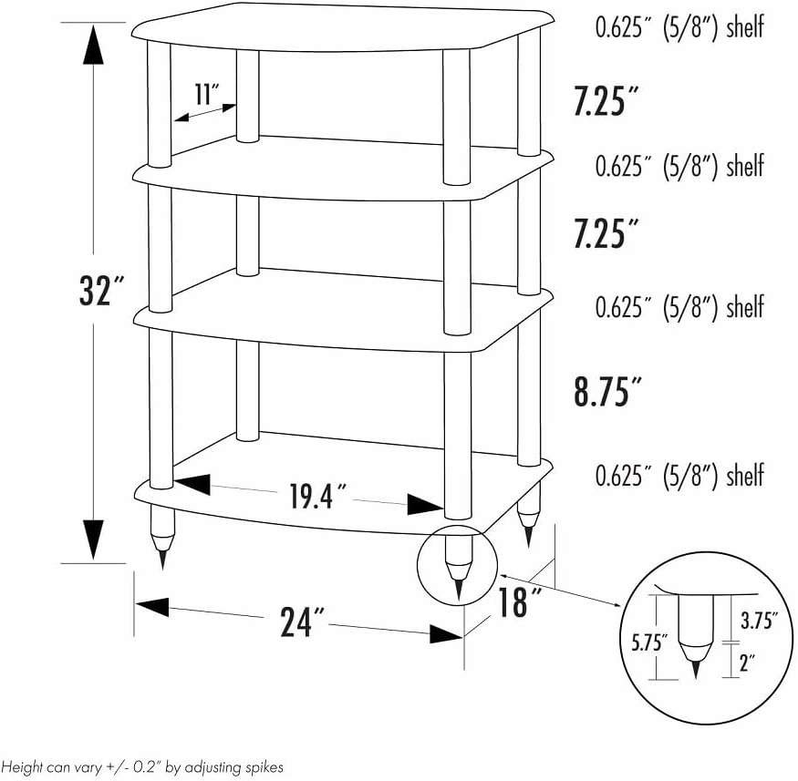 Pangea Audio Vulcan Four Shelf Audio Rack, Media Stand, and Components Cabinet 4 Shelf Espresso