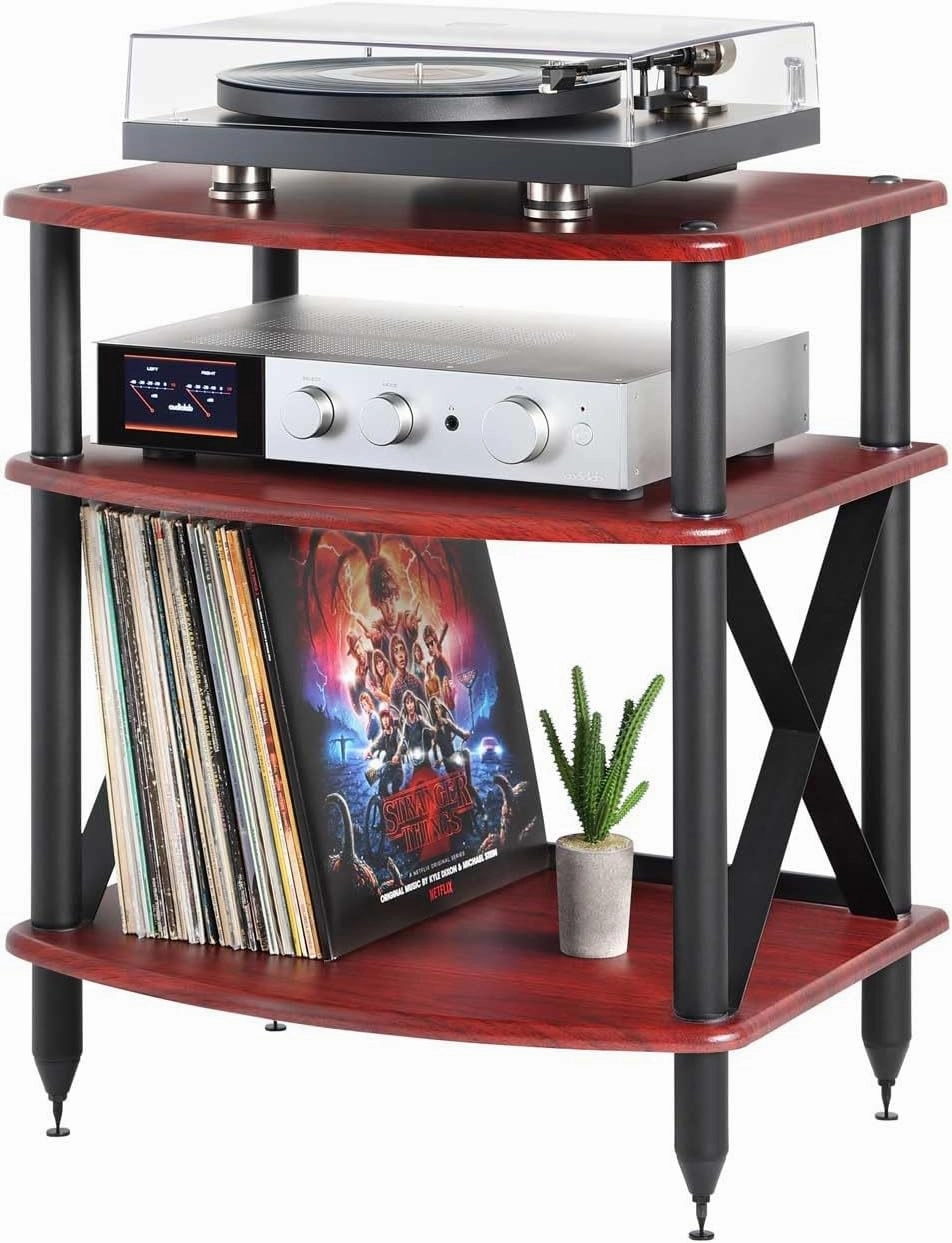 Pangea Audio Vulcan TT Turntable Stand with Vinyl Record Storage - Rosenut Red
