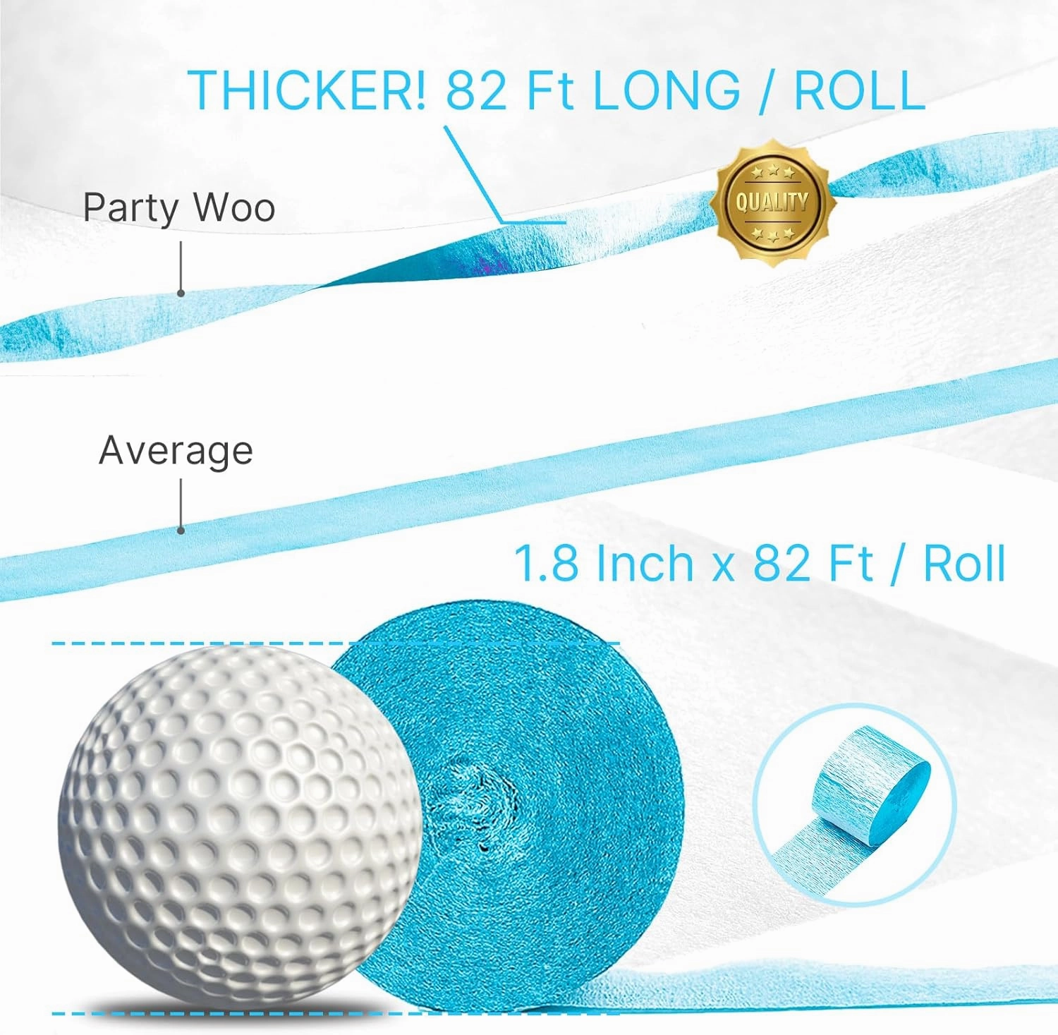 PartyWoo Crepe Paper Streamers 6 Rolls 492ft, Pack of Light Blue and White Crepe Paper Streamers, Crepe Paper for Birthday Decorations, Party Decorations, Wedding Decorations (1.8 in x 82 Ft/Roll)