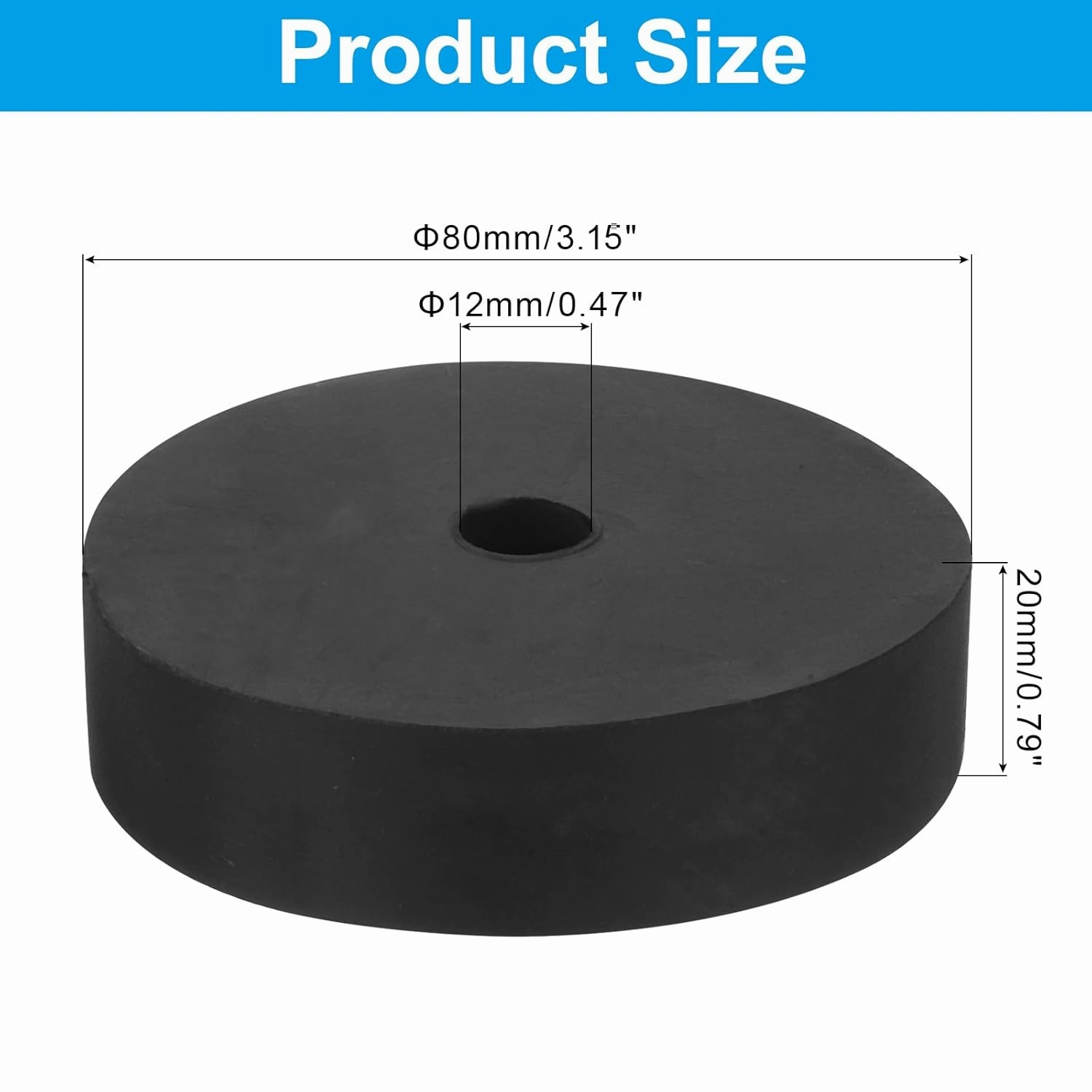 PATIKIL Vibration Isolation Washer 3" OD 0.5" ID 0.8" Thick, 4 Pack Rubber Round Anti Mechanical Damping Feet Pads, Black