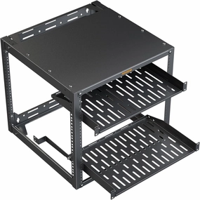 Perlegear 10U Open Frame Network Rack for 19 Servers & AV Gear, Heavy-Duty 4 Post AV Rack with 2x1U Vented Shelves, Floor-Standing or Wall-Mounted Server Computer Rack for Home & Office, PGSER02 audio rack,hi-fi component stand,media shelf,