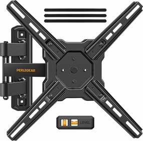 Perlegear Full Motion TV Wall Mount for Most 2650 Inch TVs, Max VESA 300 x 300mm, TV Monitor Wall Mount Bracket with Rotation, Swivel, Tilt, Extension and Leveling Adjustment, Holds up to 55 lbs speaker wall mount,audio bracket,AV wall mounting,