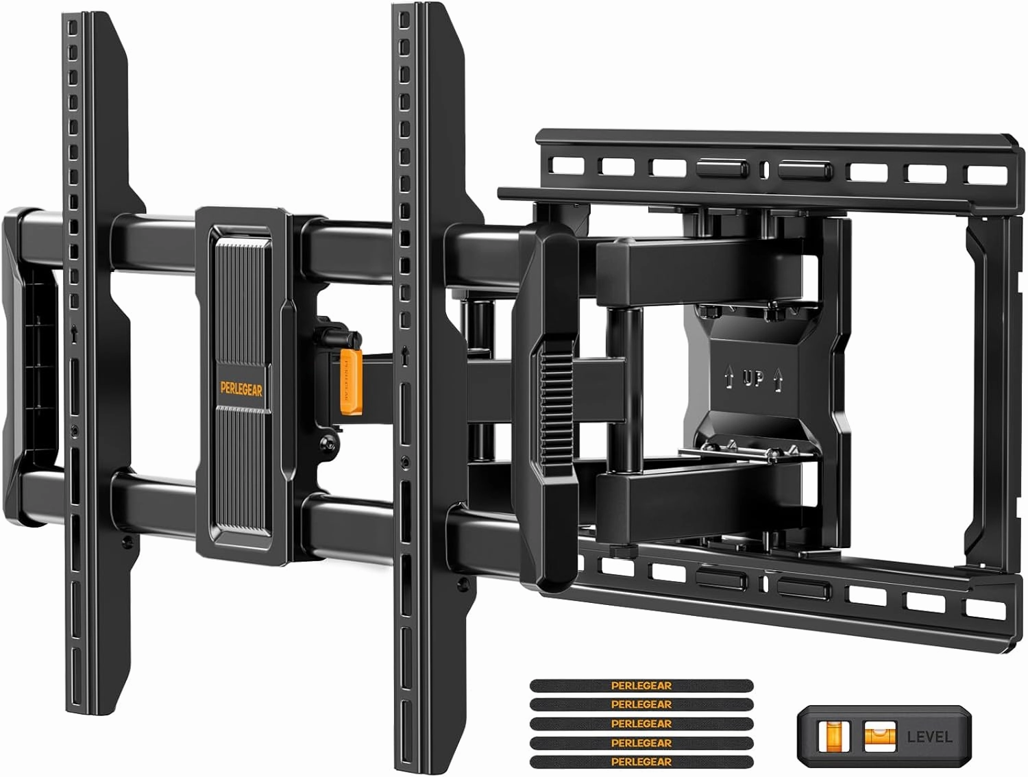 Perlegear UL-Listed Full Motion TV Wall Mount for 4086 Inch Flat Curved TVs up to 132 lbs, 12/16 Wood Studs, TV Mount Bracket with Tool-Free Tilt, Swivel, Extension, Max VESA 600 x 400mm, PGLF15 speaker wall mount,audio bracket,AV wall mounting,