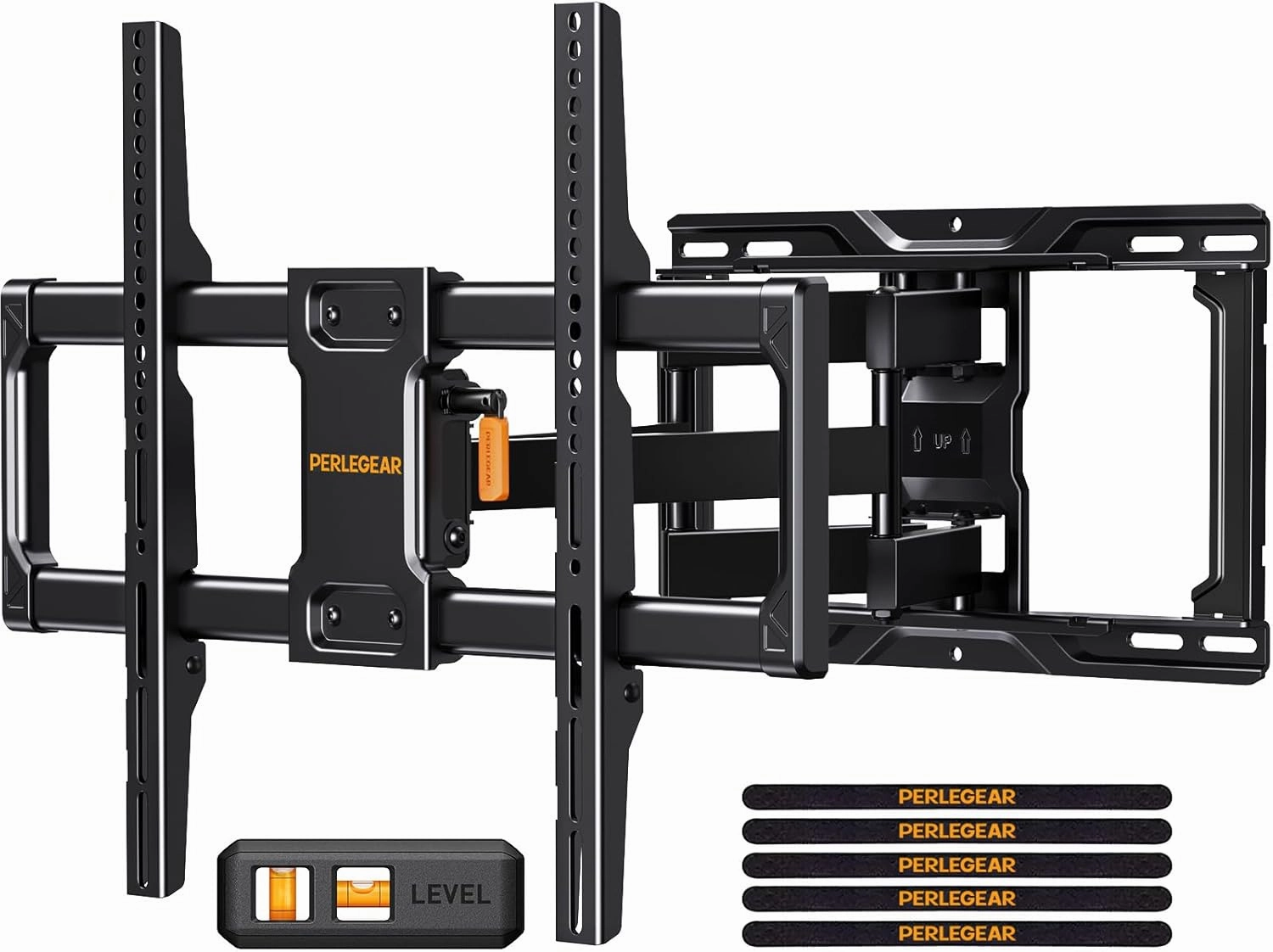 Perlegear UL Listed Full Motion TV Wall Mount for Most 4284 inch Flat Curved TVs up to 132 lbs, 12/16 Wood Studs, Bracket with Articulating Arms, Swivel, Tool-Free Tilt, Max VESA 600x400mm PGLF12 speaker wall mount,audio bracket,AV wall mounting,