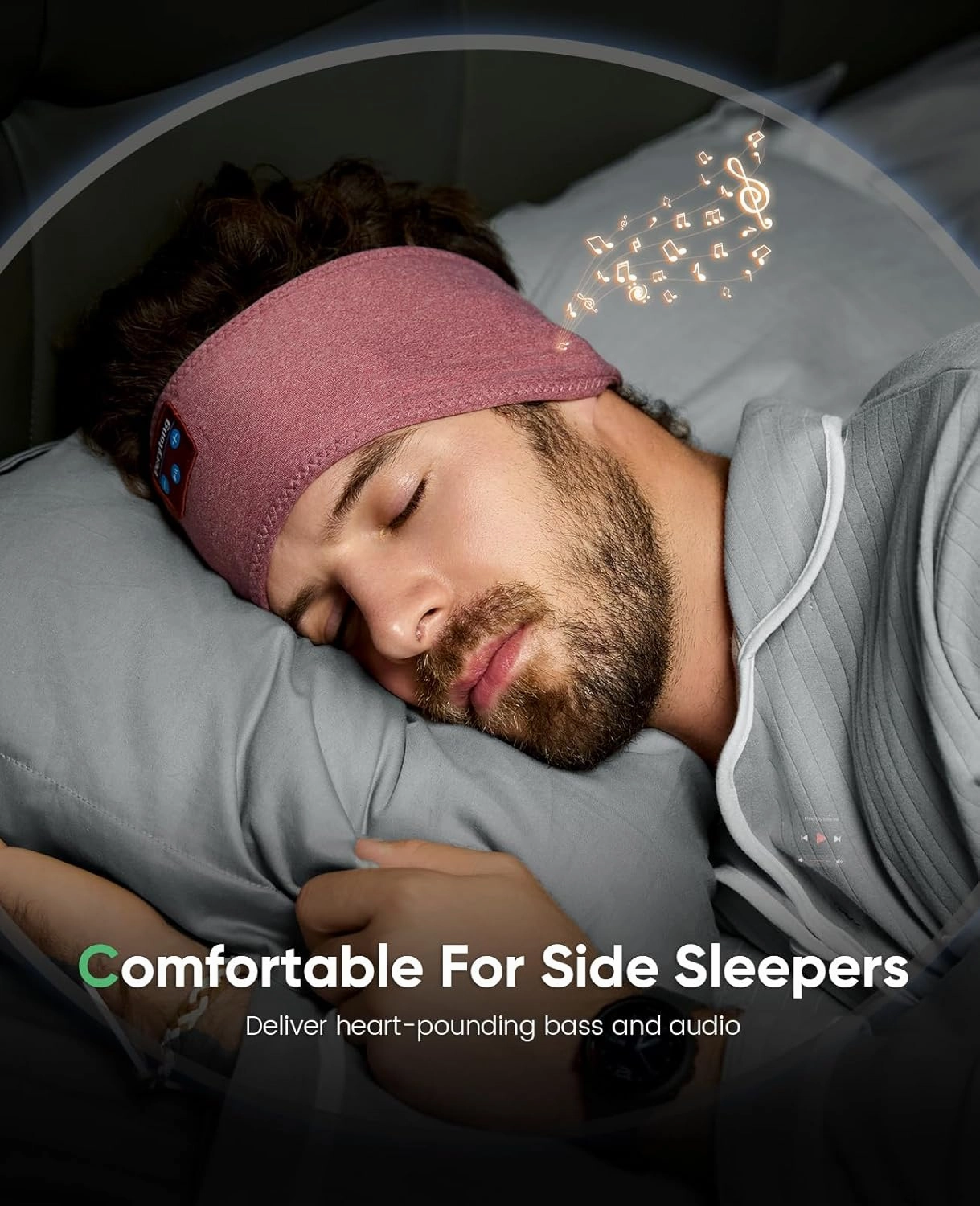 Perytong Sleep Headphones Bluetooth 5.4 Headband Headphones, Wireless Earphones Music Sleep Earbuds for Side Sleepers Sleeping Eye Mask for Women Men Workout Running Cool Unique Gifts