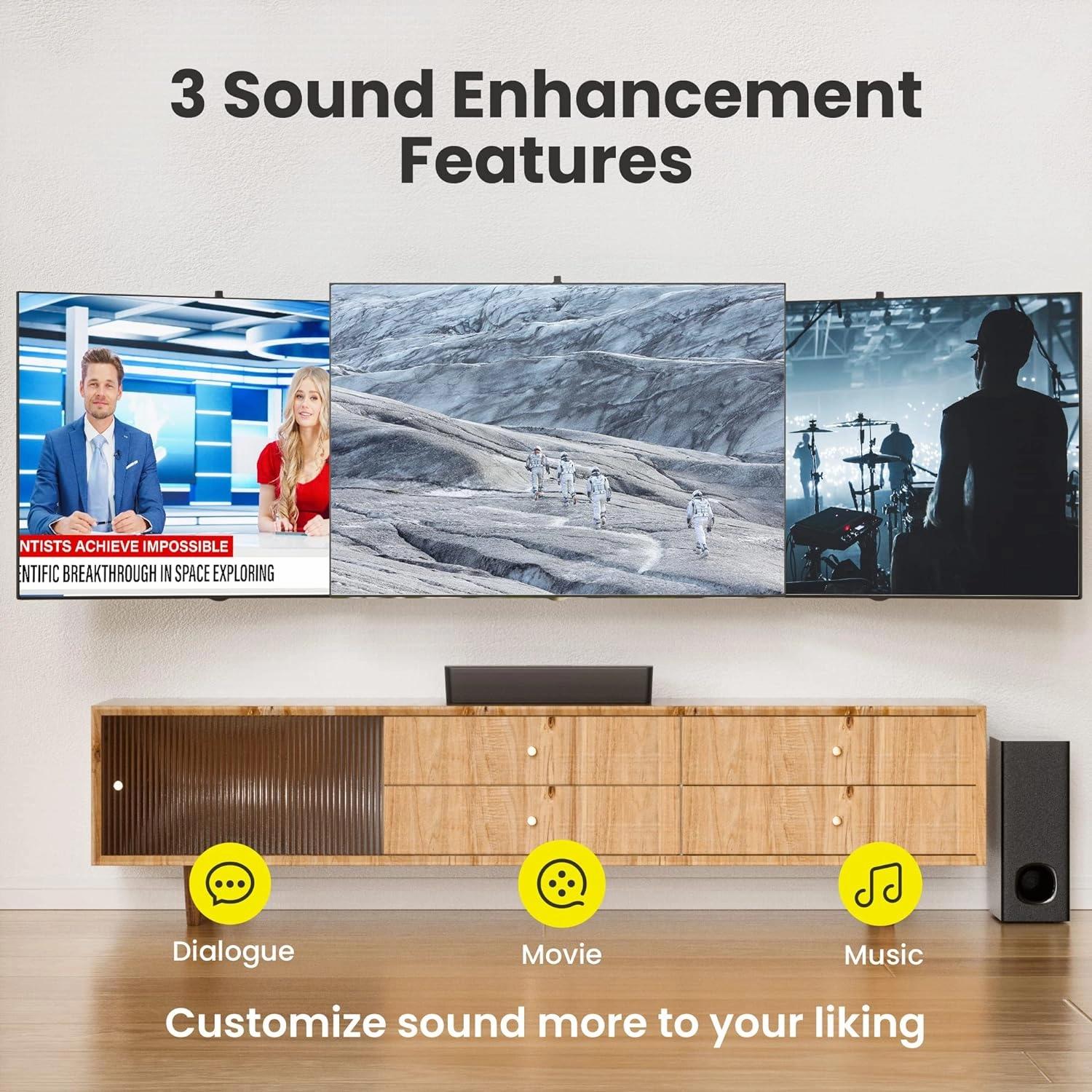 PHEANOO 2.1 Compact Sound Bars for TV with Subwoofer, HDMI ARC/Bluetooth 5.0/Optical/AUX/RCA Connection, Remote Control, Adjustable Bass, Wall Mountable  P15, 140W, 16 inch, Black