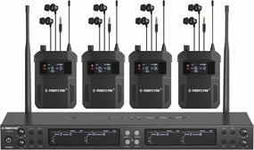 Phenyx Pro Quad-Channel Wireless in Ear Monitor System, Mono IEM System w/ 4 Bodypacks, 4x25 UHF Frequencies, Rack Mount, 164 ft Range, Wireless in Ear Monitor for Bands/Studio (PTM-33-4B) in-ear monitors,hi-fi IEMs,studio earphones,