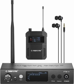 Phenyx Pro UHF Mono Wireless in-Ear Monitor System, Metal Wireless IEM System, Bodypack Receiver, 50 Adjustable Frequencies, Separate Outputs, 164ft Operation, Suitable for Band and Studio (PTM-11) in-ear monitors,hi-fi IEMs,studio earphones,