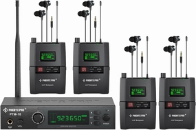 Phenyx Pro Wireless in-Ear Monitor System, Stereo IEM System with Rack Mount Kit, 89 Frequencies, 900MHz UHF Band, 164ft Range, Suitable for Stage & Studio (4 Bodypacks with Transmitter) in-ear monitors,hi-fi IEMs,studio earphones,