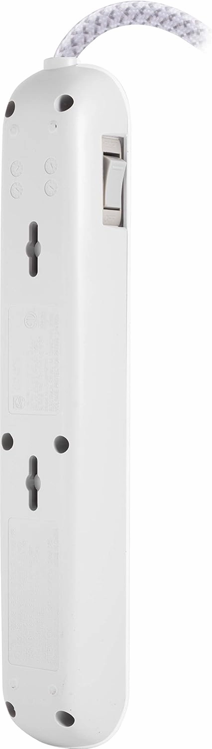 Philips 6 Outlet Power Strip Surge Protector, 6 Ft Power Cord, Designer Braided Extension Cord, Flat Plug, Perfect for Office or Home Dcor, 1080 Joules, White, SPC3054WA/37