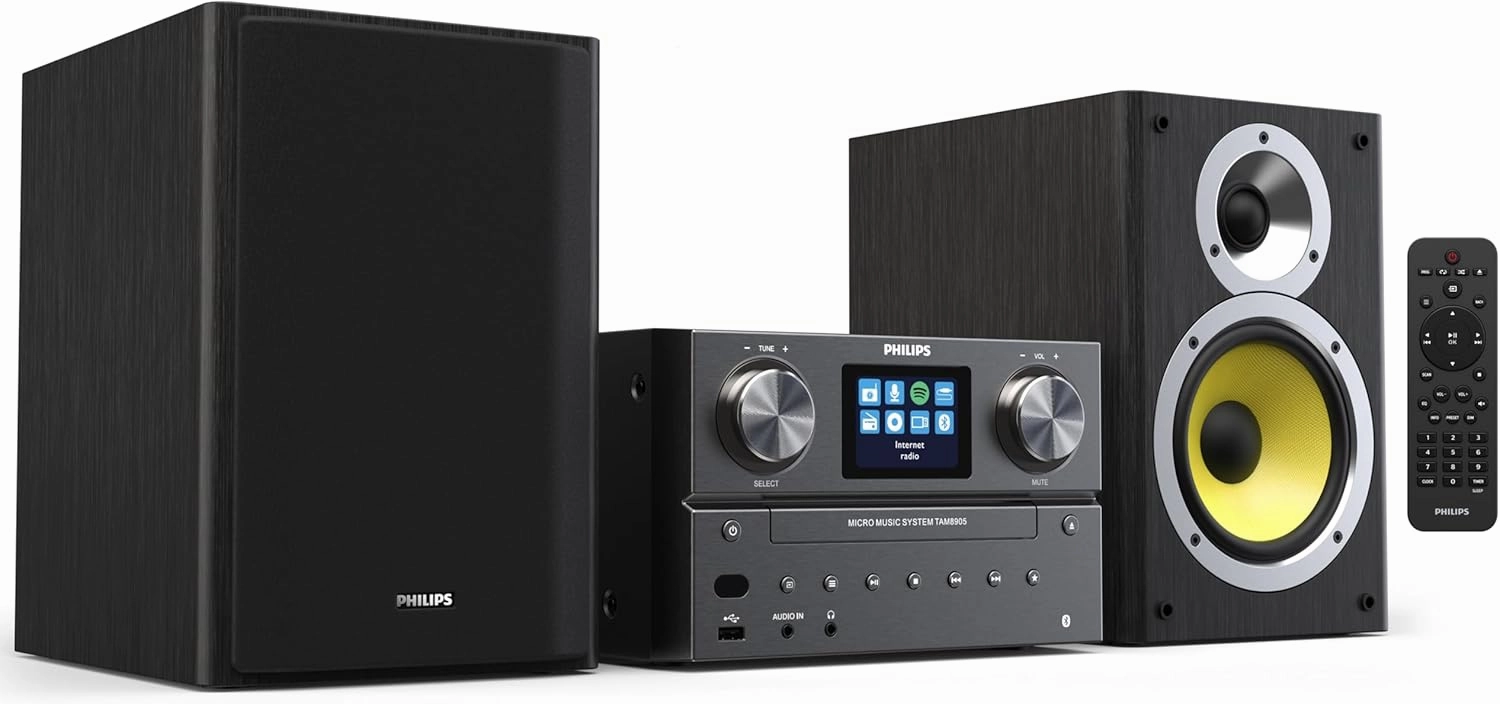 Philips Bluetooth & WiFi Stereo System for Home with CD Player, Spotify, Internet Radio, FM Radio, MP3 Playback, Crisp Highs and Rich Bass 100W, Remote Control Included network audio player,digital streamer,audio file player,