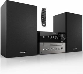 Philips Bluetooth Stereo System for Home with CD Player, Wireless Streaming, MP3, USB, Audio in, FM Radio, 15W, Micro Music Sound System bookshelf speakers,compact stereo speakers,hi-fi shelf speakers,