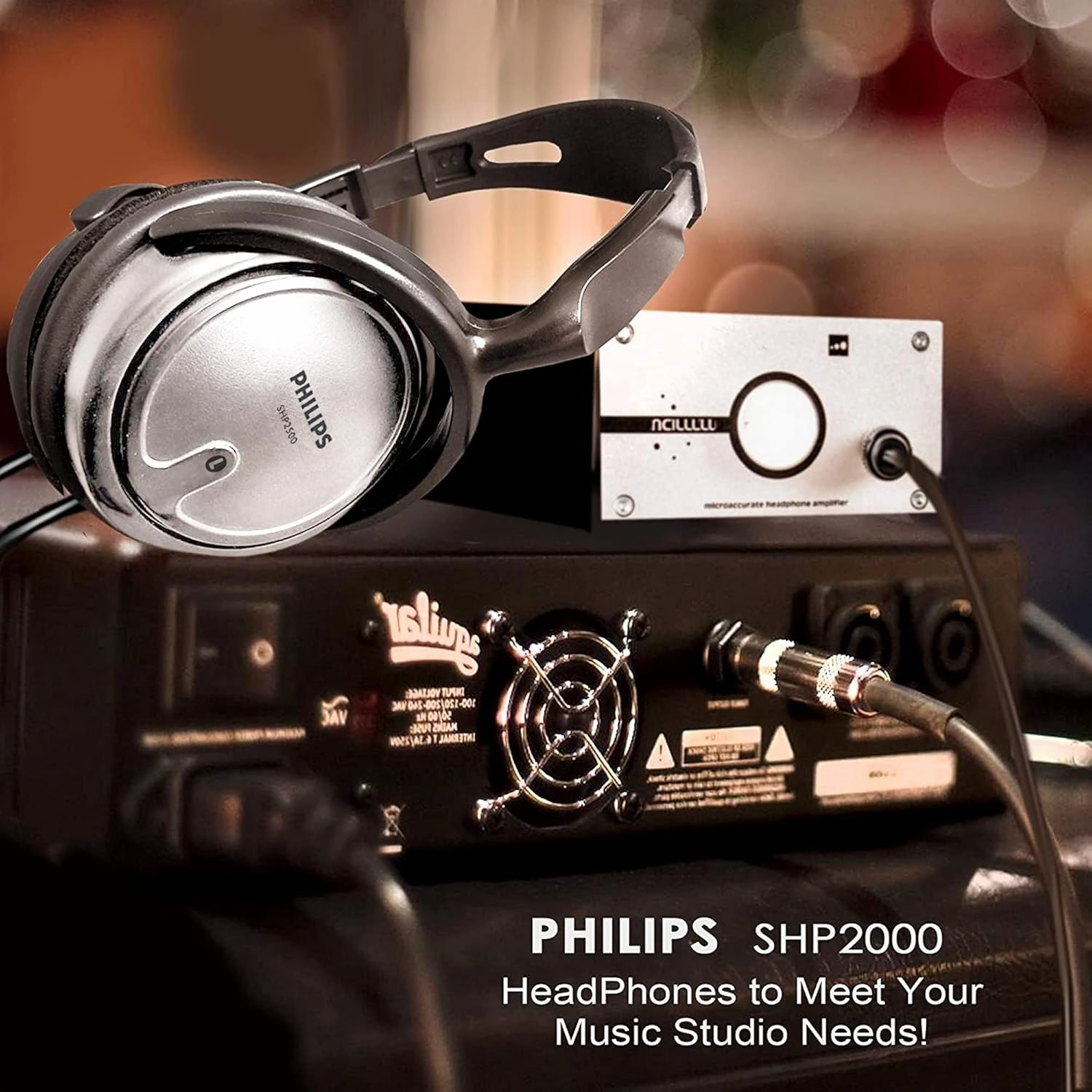 PHILIPS Over Ear Wired Stereo Headphones for Podcasts, Studio Monitoring and Recording Headset for Computer, Keyboard and Guitar with 6.3 mm (1/4") Add On Adapter- Silver