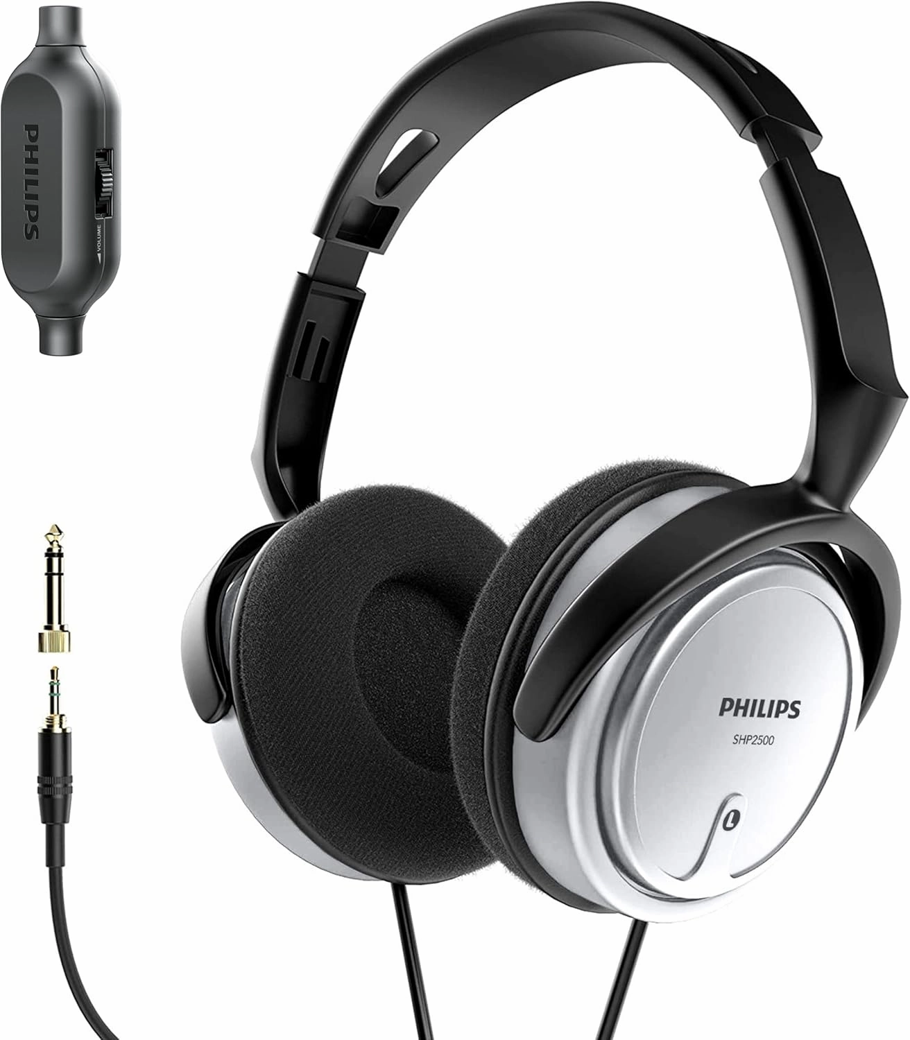 PHILIPS Over Ear Wired Stereo Headphones for Podcasts, Studio Monitoring and Recording Headset for Computer, Keyboard and Guitar with 6.3 mm (1/4") Add On Adapter- Silver over-ear headphones,closed back headphones,wireless studio cans,