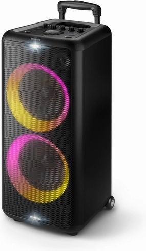 Philips X5206 bluetooth party speaker, portable with wheels, exciting light show, karaoke machine with microphone and Guitar Input, powerful bass & subwoofer, long playtime, perfect for outdoor events floorstanding speakers,tower speakers,stereo floor 