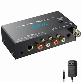 Phono Turntable Preamp, Mini Preamplifier with RCA Input & 6.35MM Headphone and RCA Output, Low Noise Operation for MM Electronic Stereo Audio Hi-Fi Phonograph/Record Player 12V DC Power Adapter phono preamp,turntable amplifier,record player preamp,