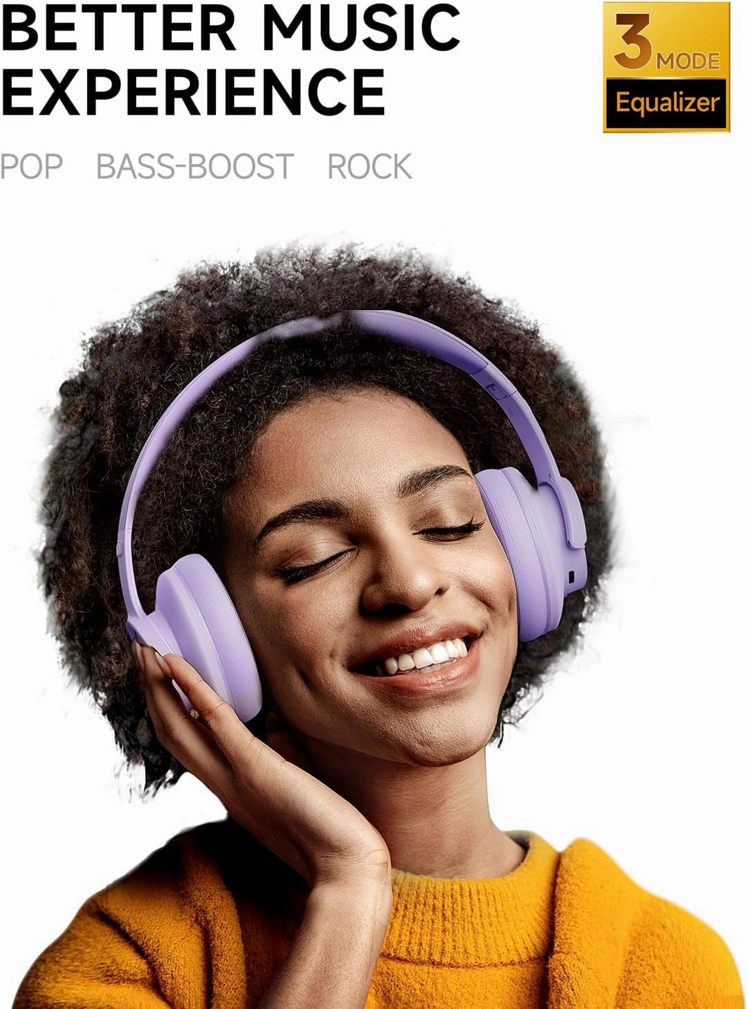 Picun B8 Headphones Wireless Bluetooth, 120H Bluetooth Headphone Over Ear with 3EQ Music Modes, Hands-Free Calls, Deep Bass Headphones for Travel Home Office Cellphone PC (Purple)