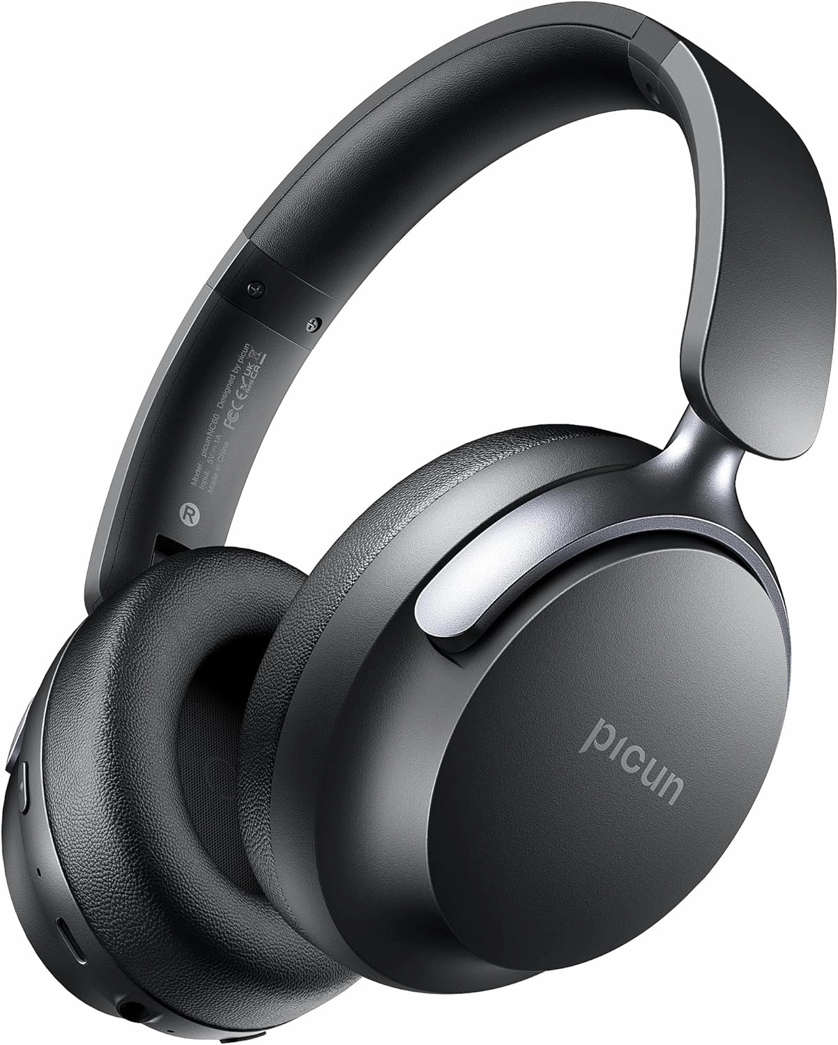 Picun NC60 Hybrid Active Noise Cancelling Headphones, Foldable Wireless Over Ear Bluetooth 5.4 Headphones, 80H Playtime, Transparency Mode, Stereo Bass, Custom EQ via App for Travel Home Black noise cancelling headphones,ANC headphones,travel headphones,