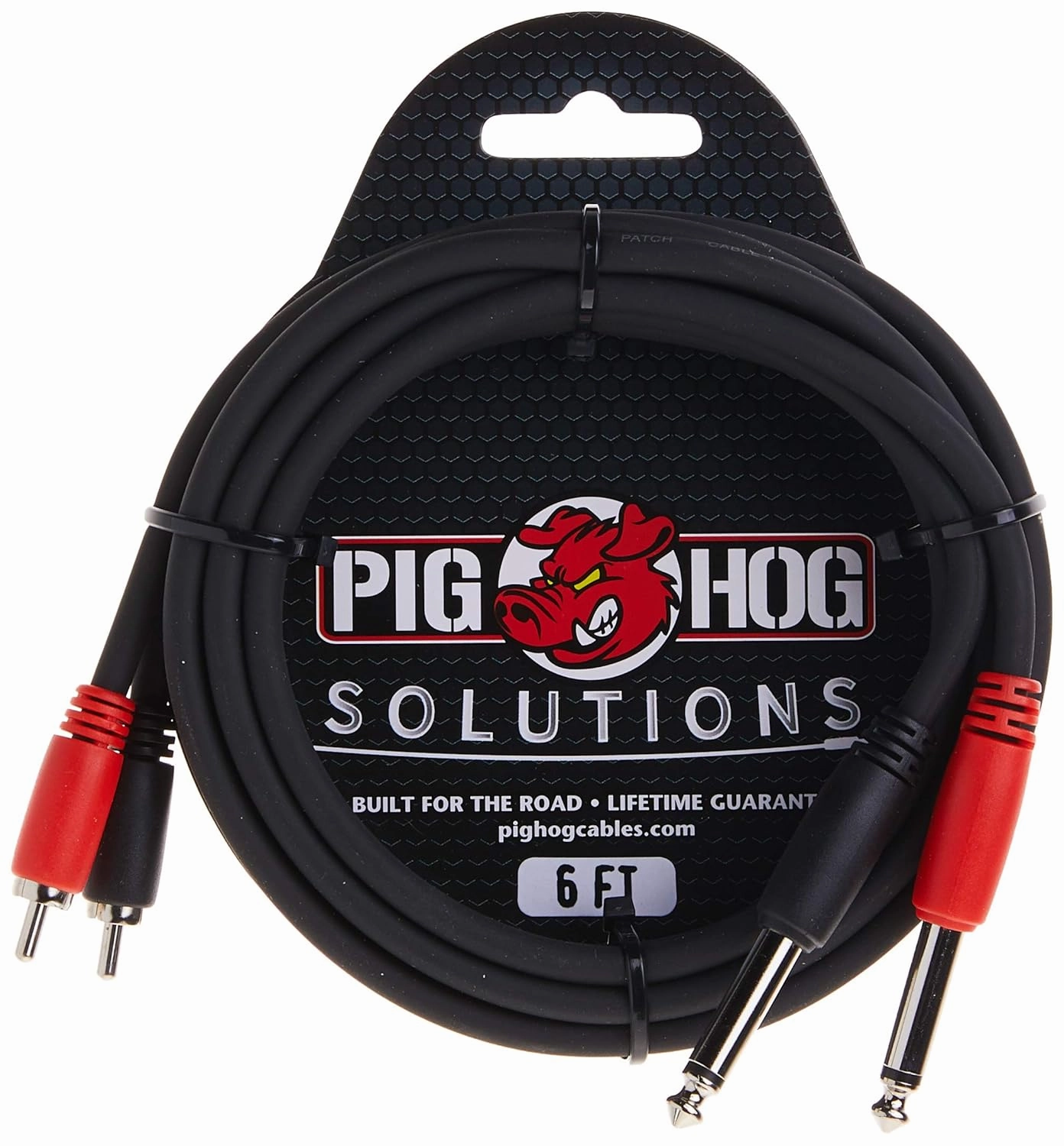 Pig Hog PD-R1406 Dual RCA (Male) to Dual 1/4" Mono (Male) Cable, 6 Feet