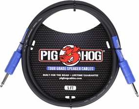 Pig Hog PHSC5 High Performance 14 Gauge 9.2mm 1/4" Speaker Cable, 5 Feet , Black speaker cable,audio wire,hi-fi speaker cord,