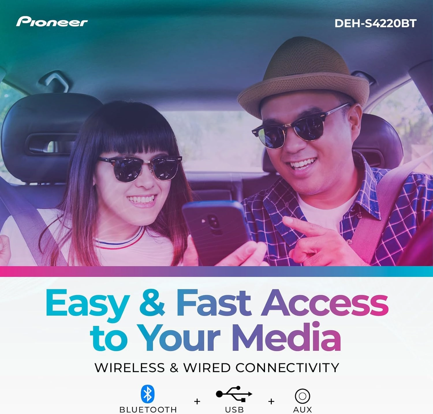 Pioneer DEH-S4220BT Single-Din Bluetooth CD Receiver with USB/AUX Inputs, Pioneer Smart Sync, and Hands-Free Calling for Enhanced in-Car Audio Experience