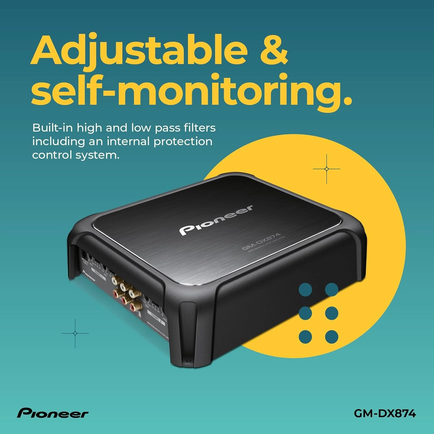 Pioneer GM-DX874 1,200 Watts Class D Powerhouse Amplifier, 4-Channel Amp, Variable Low-Pass Filter, Compact Design, and Remote Bass Boost Control