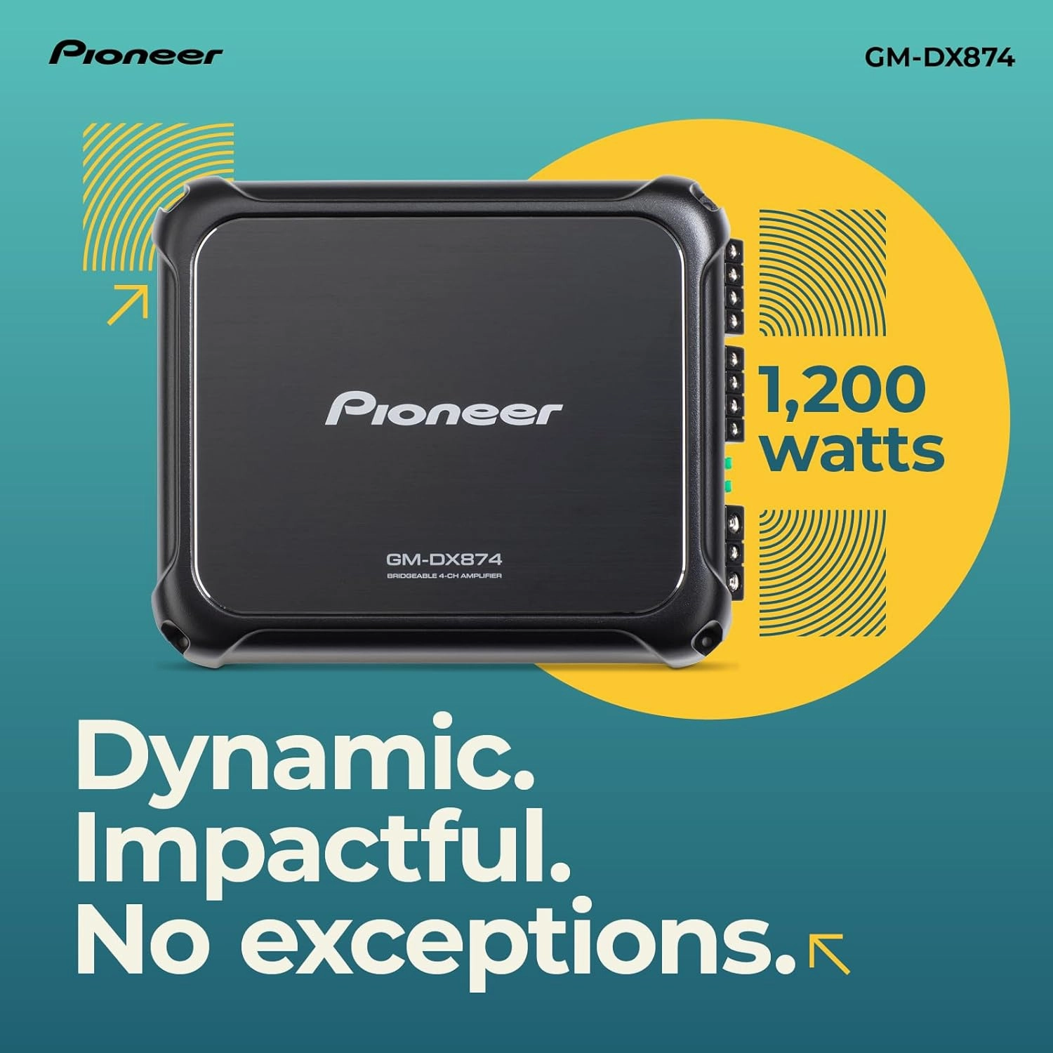 Pioneer GM-DX874 1,200 Watts Class D Powerhouse Amplifier, 4-Channel Amp, Variable Low-Pass Filter, Compact Design, and Remote Bass Boost Control