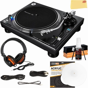 Pioneer PLX-1000 Professional Direct Drive Turntable - Black Bundle with Headphones, Slipmat, Cleaning Kit, and Austin Bazaar Polishing Cloth direct-drive turntable,DJ turntable,hi-torque vinyl deck,