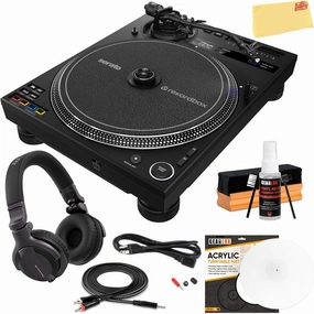 Pioneer PLX-CRSS12 Professional Direct Drive Turntable with DVS Control - Black Bundle with Headphones, TRS-to-RCA Breakout Cable, Slipmat, Cleaning Kit, and Austin Bazaar Polishing Cloth direct-drive turntable,DJ turntable,hi-torque vinyl deck,