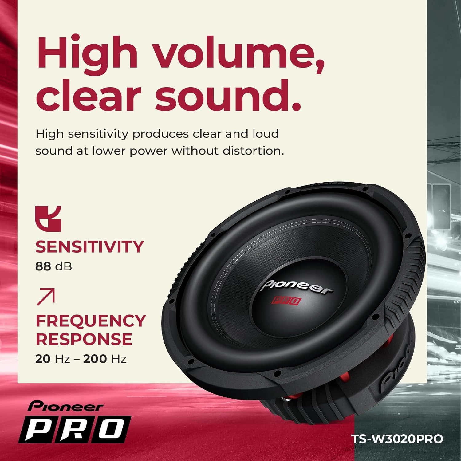 Pioneer TS-W3020PRO, Car Audio Speakers, Full Range, Clear Sound Quality, Easy Installation and Enhanced Bass Response, 12 Speakers