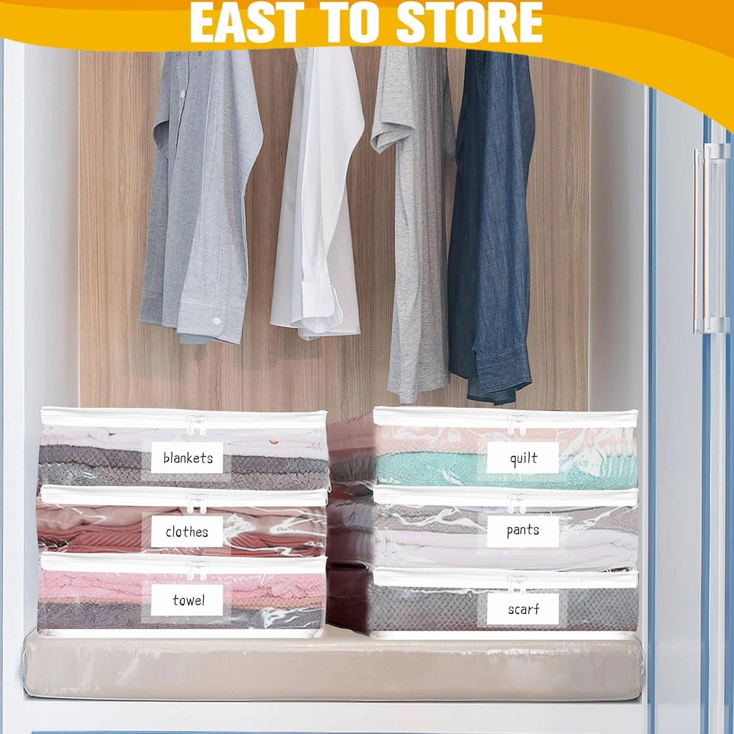 Plastic Storage Bags with Easy-Glide Zipper, Pack of 6, Durable Clear Vinyl Zippered Storage Bags for Clothes Sweaters Comforters Blankets Sheets Bedding (10.5 x 10.5 x 2.5 Inch)